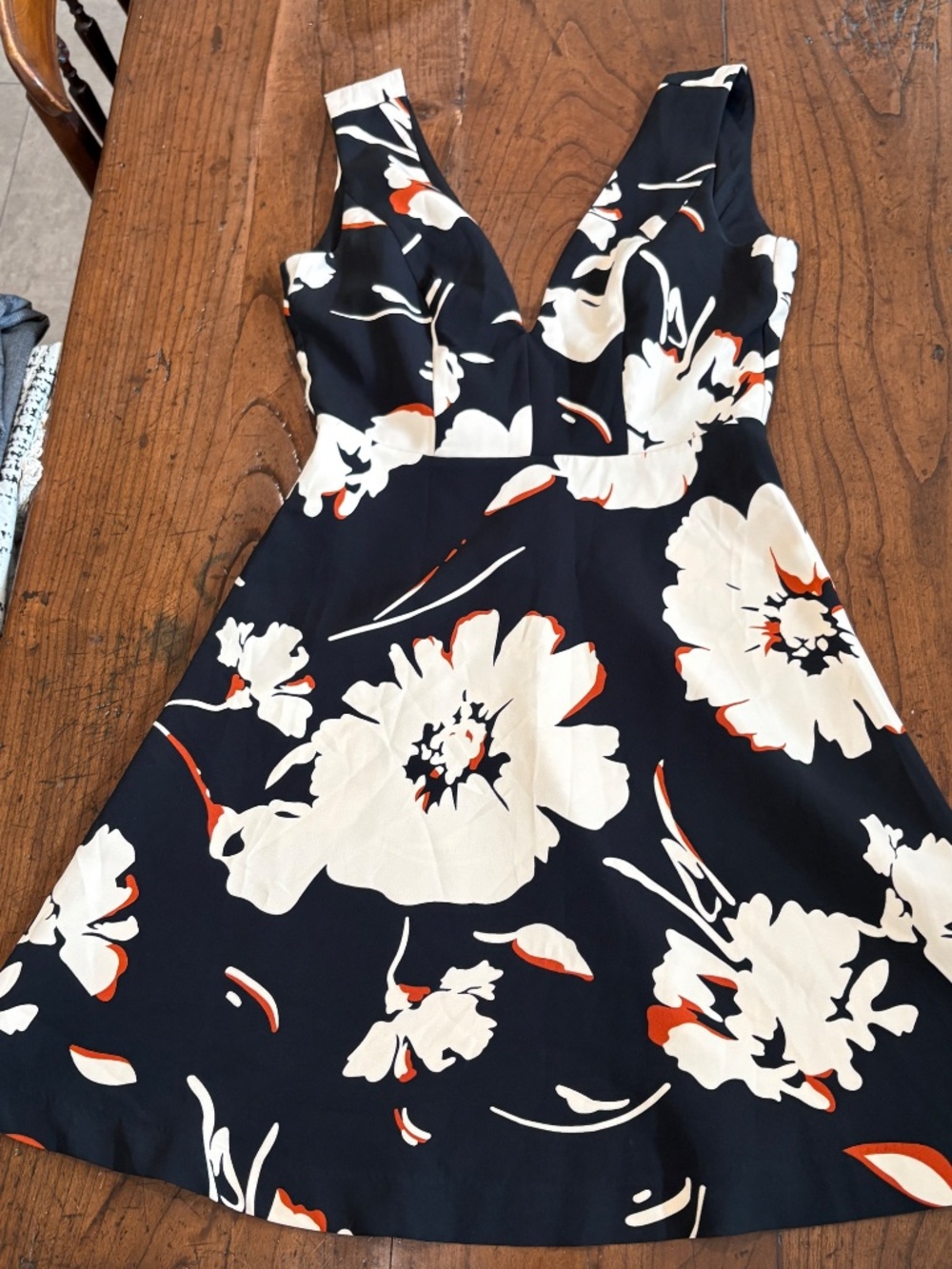 Ricki’s Floral Fit and Flare Dress Black Cream Rust Sleeveless V-Neck Size S